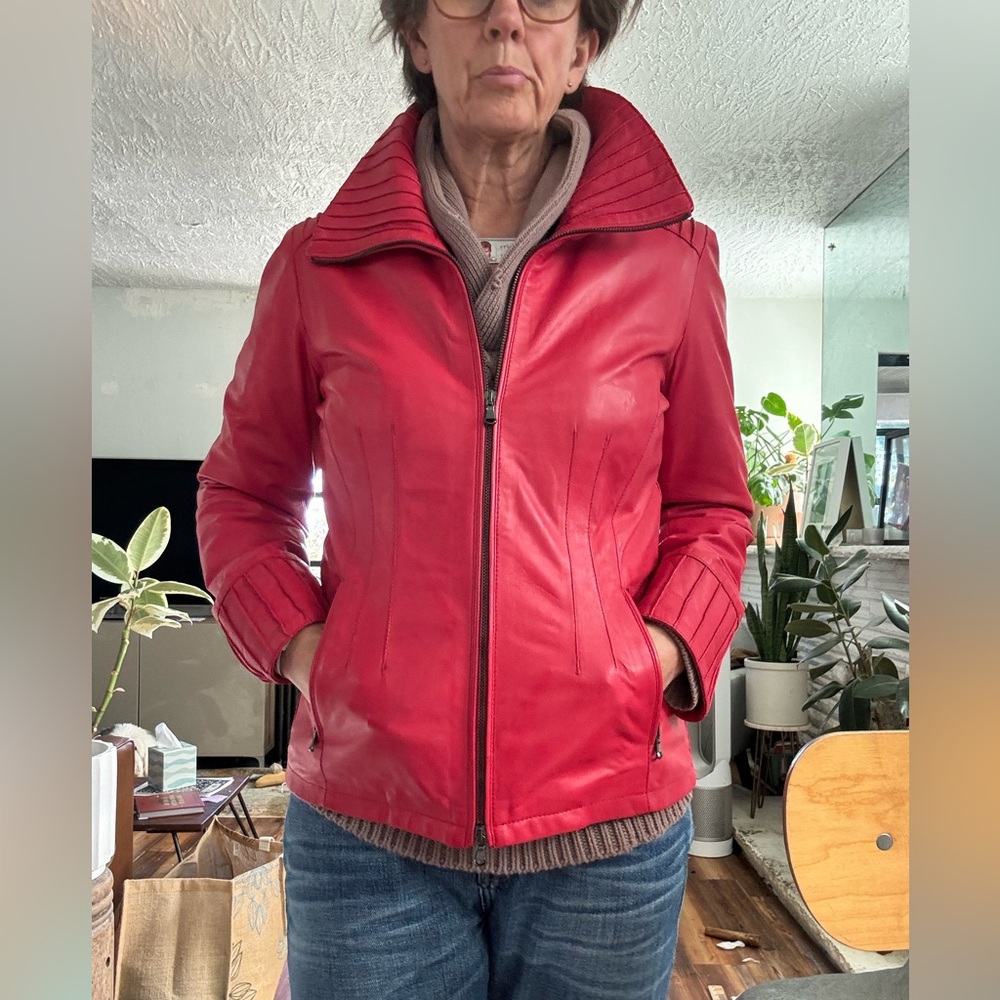 Italian Red Leather Jacket 44 Florentia Pelle